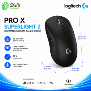 Mouse Gamer Inalámbrico Logitech G PRO X SUPERLIGHT 2 Negro 32.000 DPI LIGHTSPEED