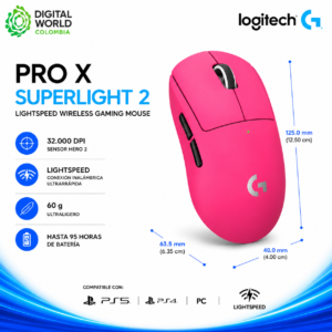 Mouse Gamer Inalámbrico Logitech G PRO X SUPERLIGHT 2 Fucsia 32.000 DPI LIGHTSPEED
