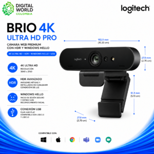 Cámara Web Logitech BRIO 4K Ultra HD Pro con HDR y Windows Hello USB