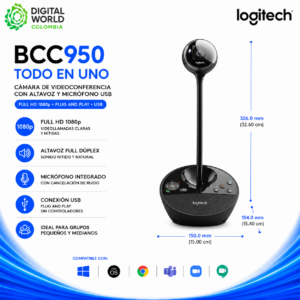 Cámara de Videoconferencia Logitech BCC950 Full HD 1080p Todo en Uno con Altavoz y Micrófono USB