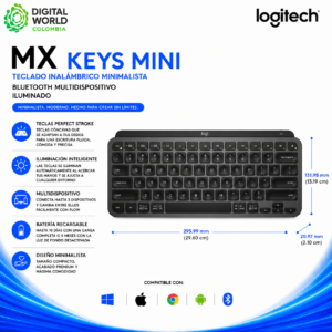 Teclado Logitech MX Keys Mini Inalámbrico Bluetooth Multidispositivo Iluminado Negro