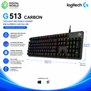 Teclado Mecánico Gamer Logitech G513 Carbon RGB Alámbrico USB Full Size