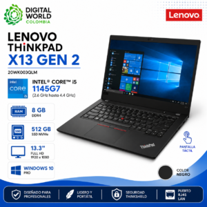 Portátil Lenovo ThinkPad X13 Gen 2 Intel Core i5-1145G7 8GB RAM 512GB SSD 13.3" Full HD Táctil Windows 10 Pro