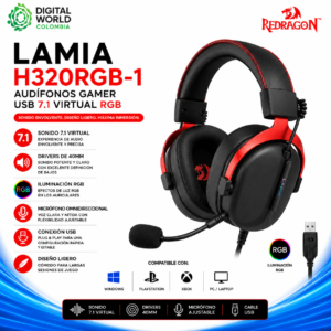 Audífonos Gamer Redragon Cybill H312 USB 7.1 Virtual RGB Negro
