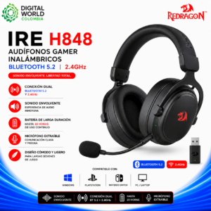 Audífonos Gamer Redragon Ire H848 Inalámbricos Bluetooth 5.2 2.4GHz Negro