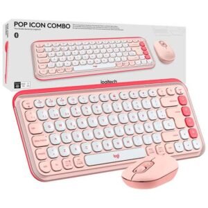 Combo Logitech POP Icon Teclado y Mouse Bluetooth Multi-Dispositivo Rosado y Blanco