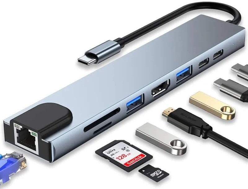 Hub Multipuerto USB-C X-KIM XternalPort 8 en 1 HDMI 4K RJ45 SD MicroSD USB-C