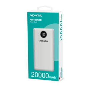 Power Bank ADATA P20000QCD 20.000mAh Carga Rápida QC 3.0 / PD 3.0 con Pantalla Digital Blanco