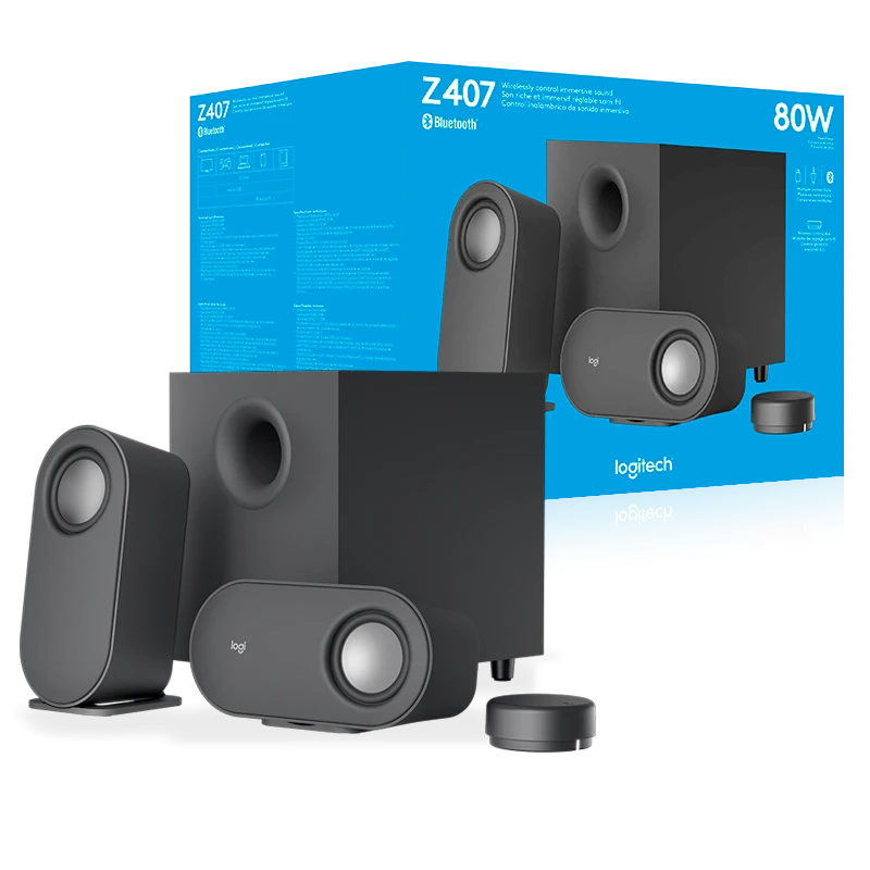 Sistema de Parlantes Logitech Z407 2.1 Bluetooth 80W con Subwoofer y Control Inalámbrico