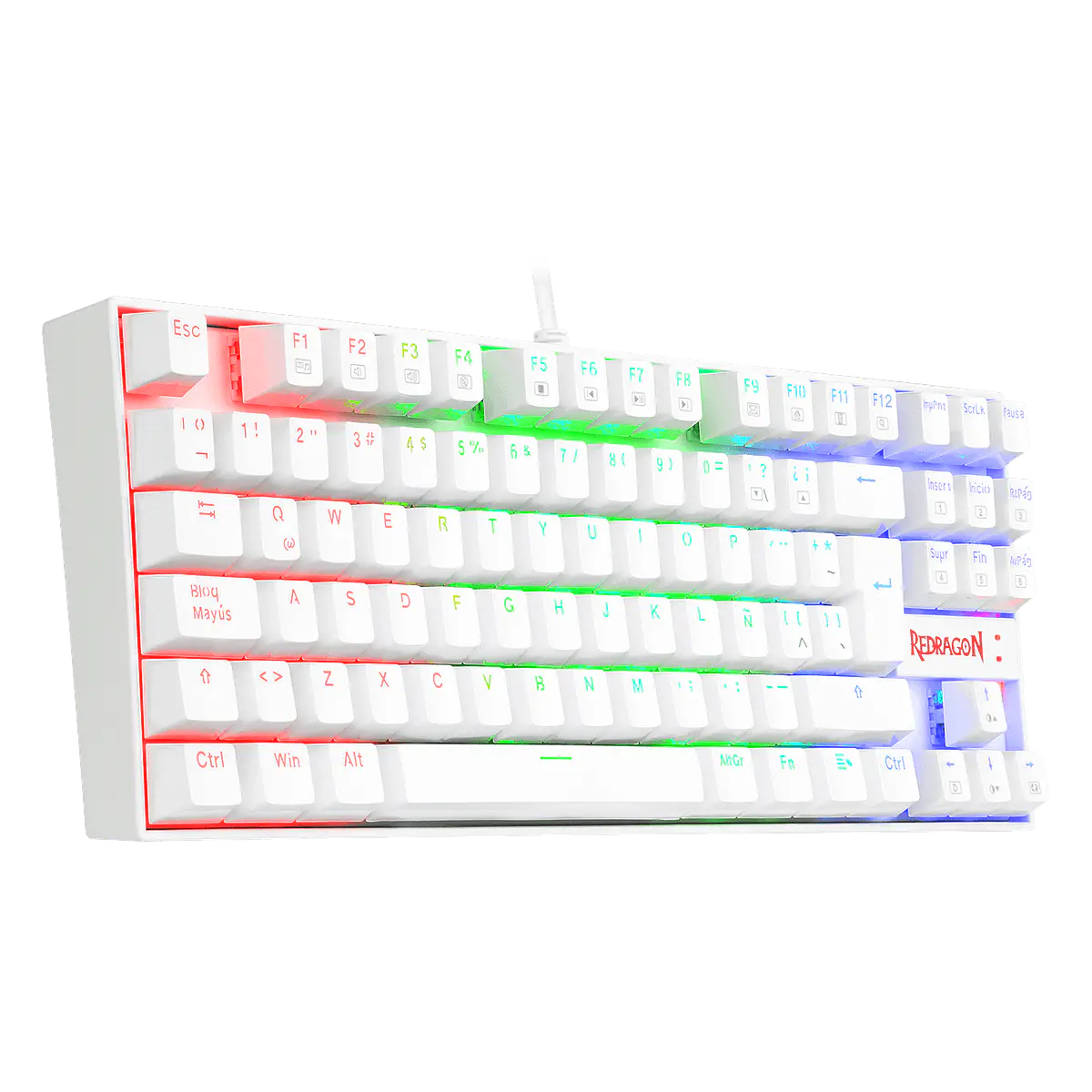 Teclado Mecánico Gamer Redragon Kumara K552W-RGB-1R-SP TKL Switch Red Español RGB Blanco